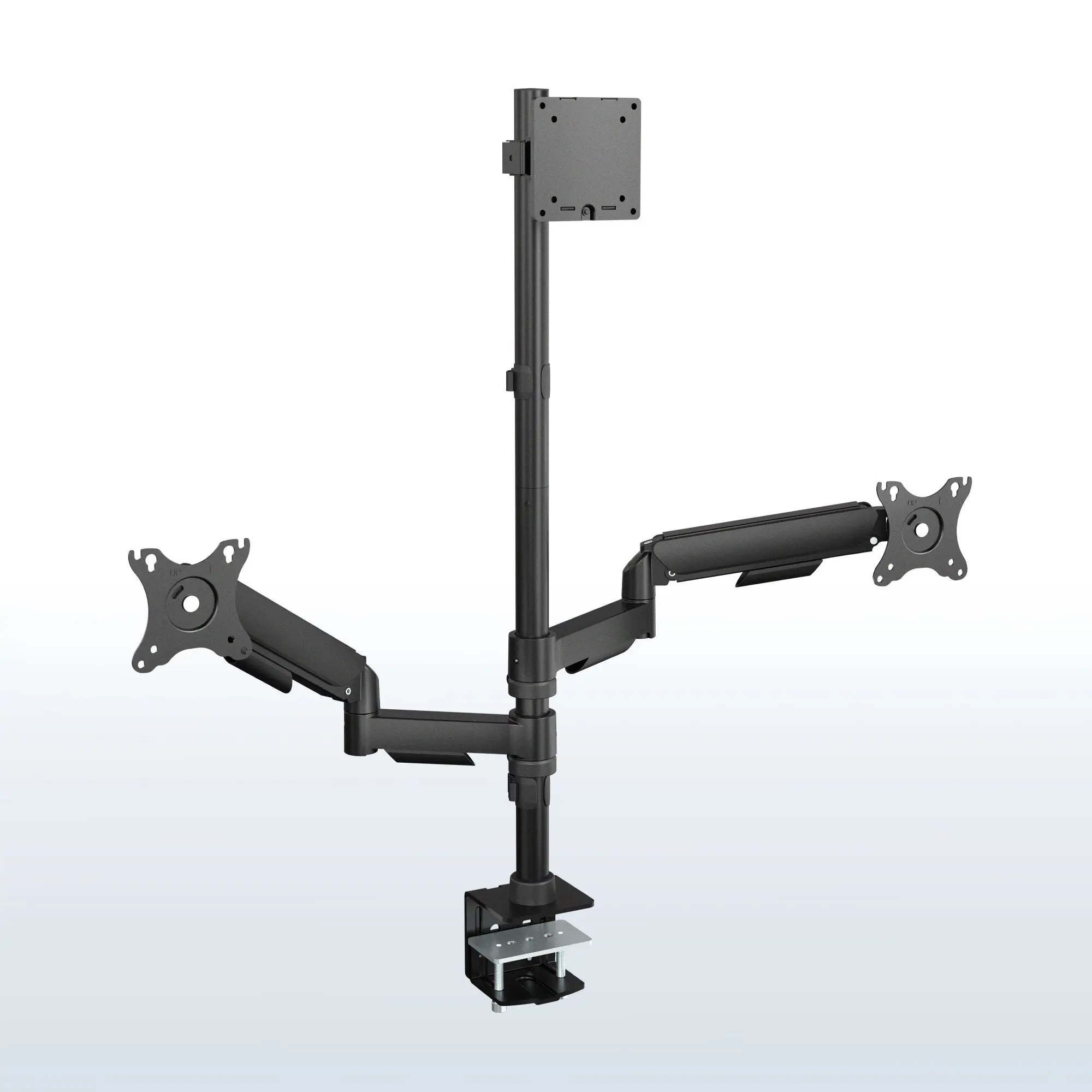 Triple Monitor Desk Mount (2 Mechanical Arms + 1 Fixed) - 32” / 49" Screens