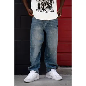 Enamored Rhinestone Denim Pant Dark Blue Wash