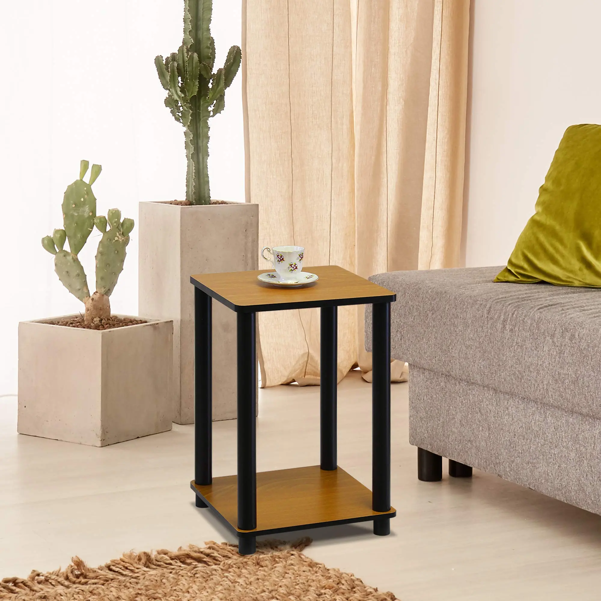 TURN-N-TUBE 2-Tier End Table in Light Cherry, 2-Tier Storage, Open Shelf, Ideal for Bedrooms and Small Spaces, 2-Tier End Tables
