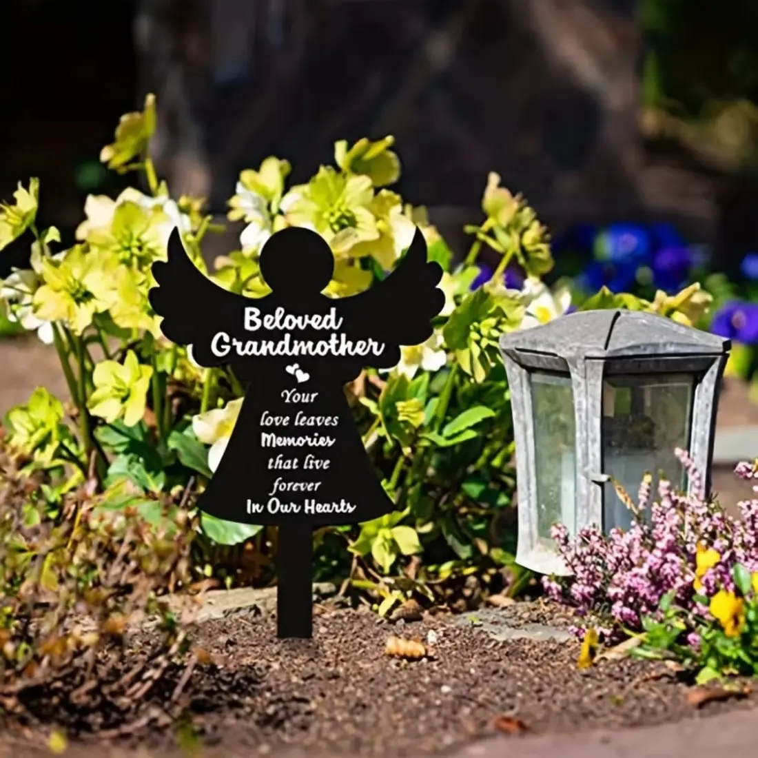 Angels Grandmom Memorial Stakes – Metal Grave Markers for Cemetery, Sympathy Garden Decor, Dad/Mom Plaque, Elegant Grave Markers