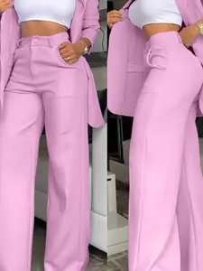 Pink Two Piece Set Women – Feminine Blazer And Skirt/Pants, Wedding Guest Suit, Prom Formal Wear, Cute Office Outfit, Old Money Style