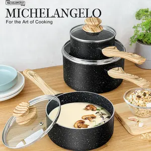 MICHELANGELO 3 Quart Saucepan with Lid, Nonstick Sauce Pan with Lid, Small Pot with Lid, Granite Coating Sauce Pan 3 Quart, Small Soup Pot cookware