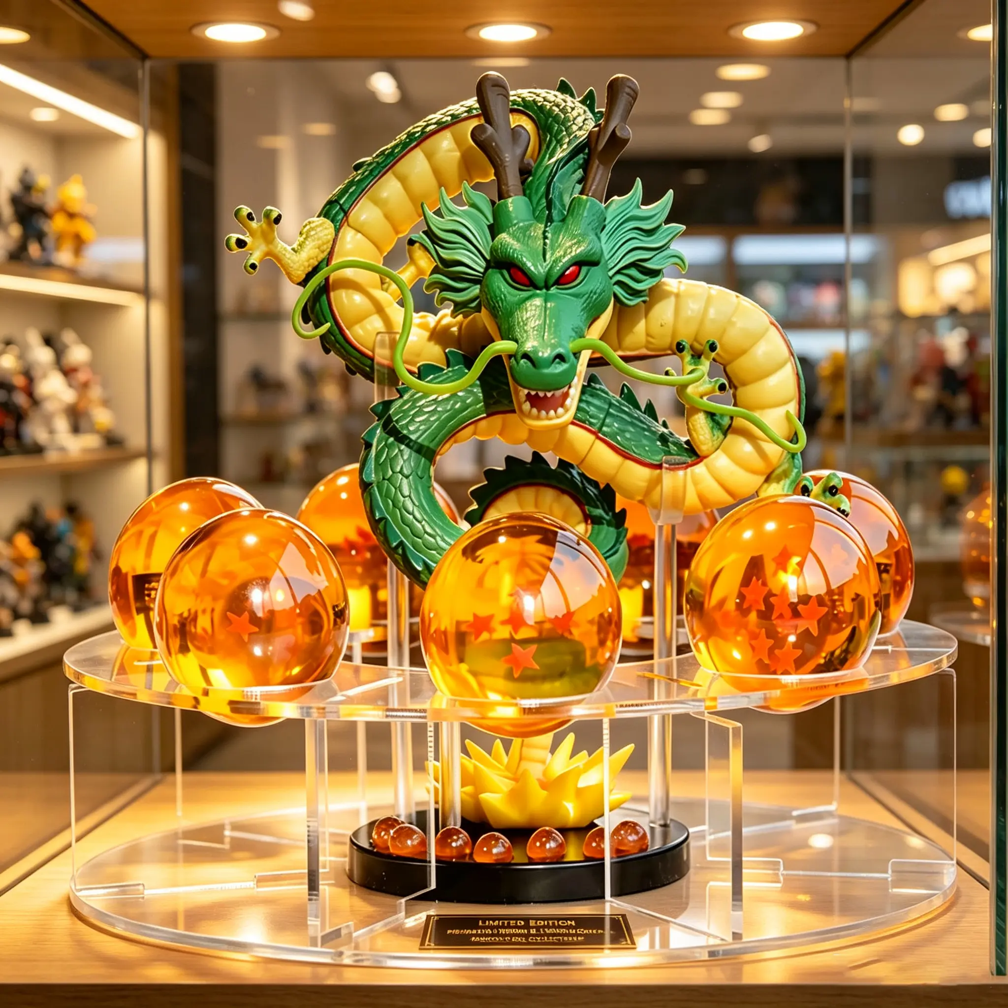 Shenron Action Figure Complete Set, 7 Transparent Crystal Dragon Balls with Acrylic Display Stand, Anime DBZ Collectible Statue Desk Decor Birthday Gift for Fans,Halloween and Christmas gifts