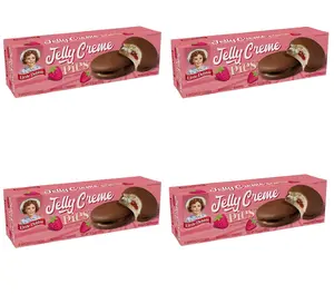 Little Debbie Jelly Creme Pies, 4 Boxes, 32 Soft Strawberry Creme Sandwich Snack Cakes, Fudge Coated Dessert Treats