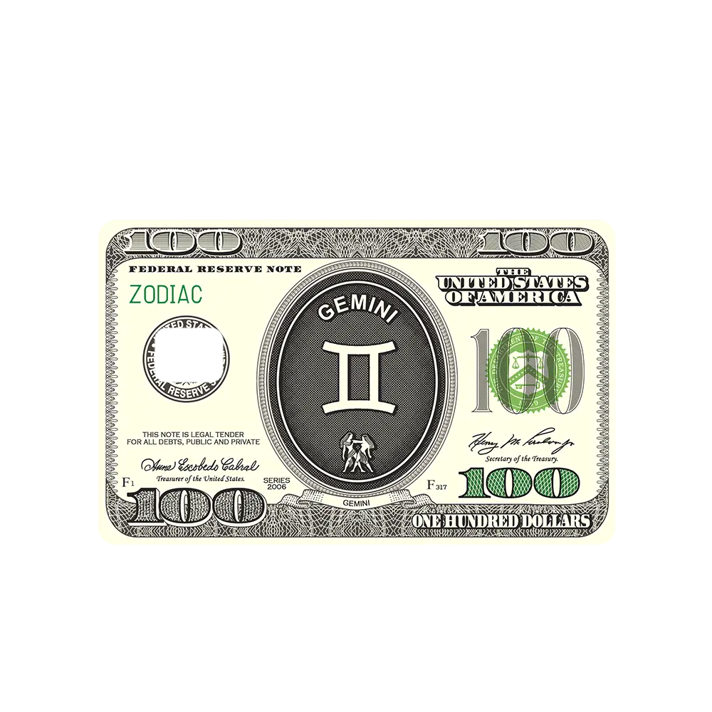 Zodiac Sign "Gemini" One Hundred Dollar Bill USD Credit Debit EBT Chip Card Vinyl High Gloss Cover Sticker Decorative Waterproof Stain Resistant