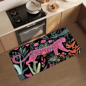 1pc Jungle Phantom Blanket, 100% Polyester Flannel Kitchen Mat, Soft and Comfortable, Easy to Clean, Tropical Rainforest Leopard Painting, Home Decor Mat