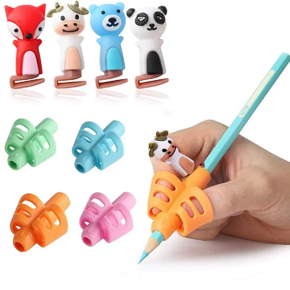 Pencil Grip & Clip Set, Including 4 Counts Pencil Grip & 4 Counts Animal Design Clip, Handwriting Correction Tool, Office School Supplies, Office Stationery Supplies, Cute Desk Accessories, Office Desk Accessory, Summer Essentials