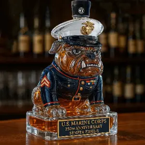 Marine Corps Bulldog Whiskey Decanter, Cool Military Decor, Non-Lead Crystal Glass, Semi-Manual Wine Bottle, Unique Gift Idea