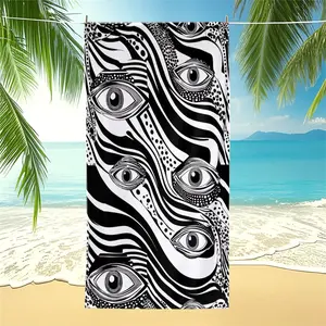 Black & White Abstract Eye & Zebra Stripe Print Beach Towel, Artistic Surreal Pool Towel, Soft Absorbent Camping Towel, Multi-Use Bath Towel Blanket with Vivid Digital Dye Print, Quick-Dry for Summer Beach & Outdoor Use