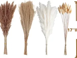 100 PCS Small Boho Pampas Grass, 17" Naturally Dried Pompas, Pampas Grass Decor for Wedding , Boho Party Decorations, Table Decor（Brown and White）