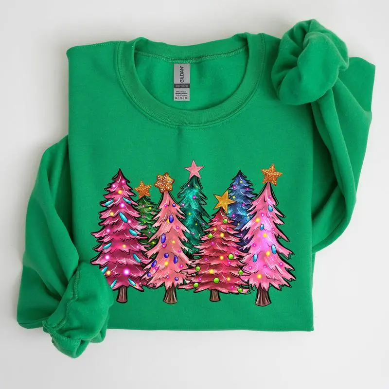 Colorful Christmas Tree, Retro, Santa, Winter, Xmas Sweatshirt, Women's Crew Neck, Crewneck Colorful Christmas Tree, Retro, Santa, Winter, Xmas Sweatshirt, Women's Crew Neck, Crewneck