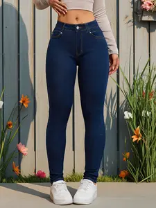 Casual Fashion Tight Elastic Skinny Jeans, Versatile Daily Wear, Solid Pattern, Fitted Style, All Seasons, Women's Clothing, Womenswear