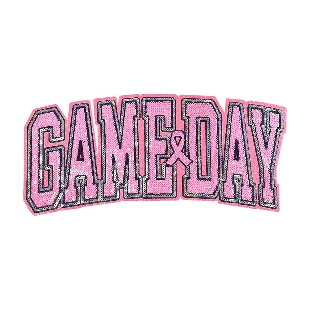 CY Game Day Large Pink Sequin Embroidery Iron-On Patch, Embroidered Applique for Clothes, Sweatshirts, Team Uniforms