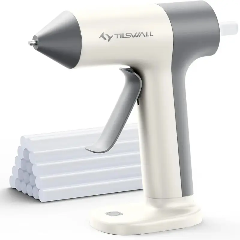 Tilswall W106 Cordless Heat Glue Gun Perfect for Last-Wreaths & Outdoor Party DIY Craft, 30s Fast Preheating with 2000mAh Built-in Battery with 20pcs Premius Hot Melt Glue Sticks Smart Power-Off USB-C Inputs
