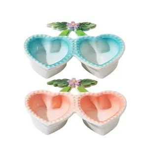 High-Quality Dual-Compartment Heart Ceramic Bowl for Hamsters, Small Animals, Prevents Biting, Easy to Clean Pet Supplies
