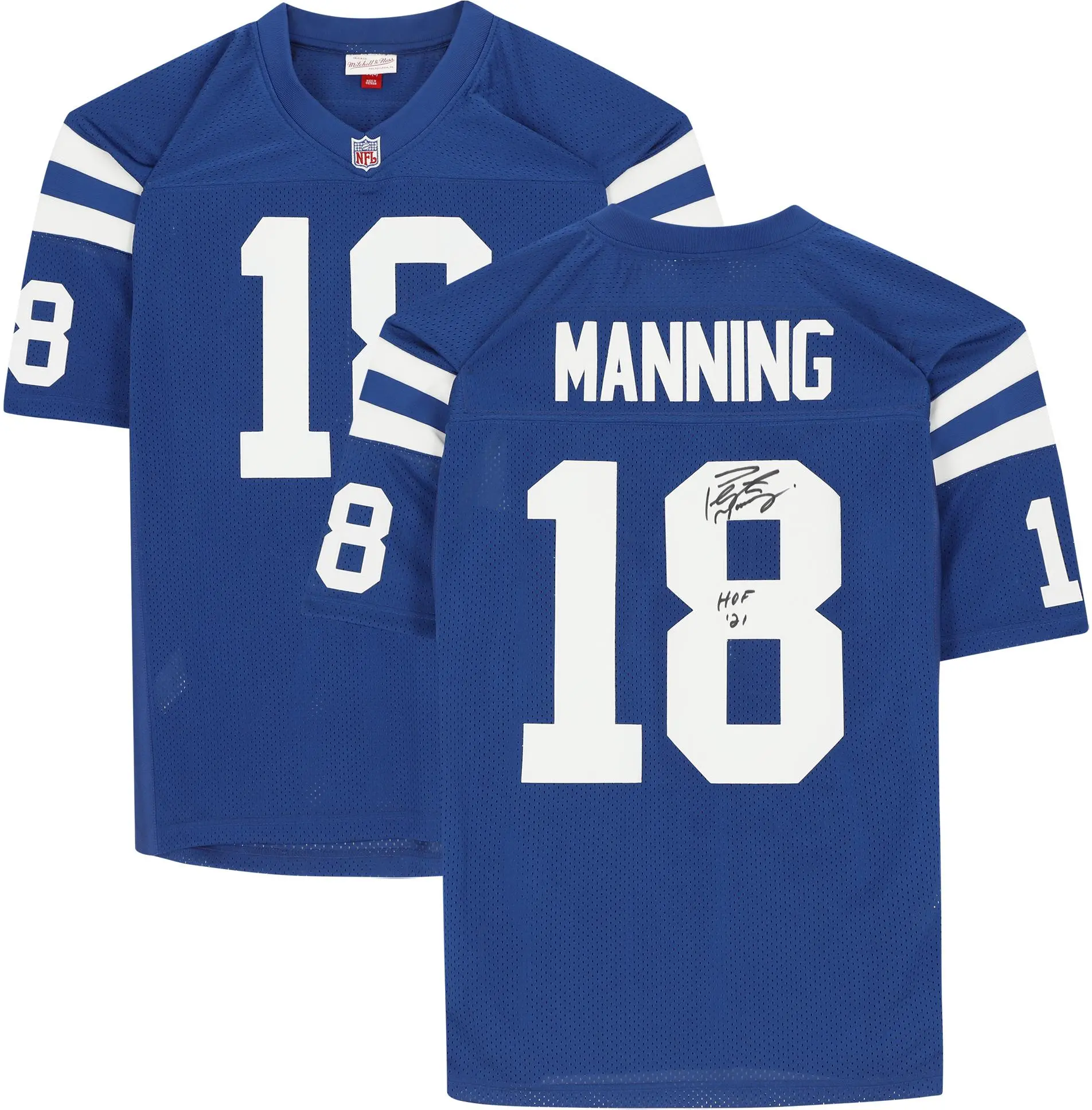Peyton Manning Indianapolis Colts Autographed Blue Mitchell & Ness Authentic Jersey with "HOF 21" Inscription - Fanatics Authentic Certified