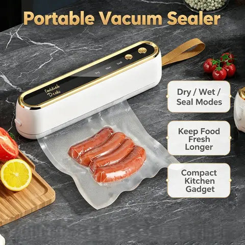 【FaddishDeal】Cordless Handheld Vacuum Sealer, 40W Automatic Electric Compact Kitchen Food Sealer, Type-C Plug, 1-Click Airtight Seal, Portable for Travel, Vegetable & Meat Preservation, Student-Focused Home Essential