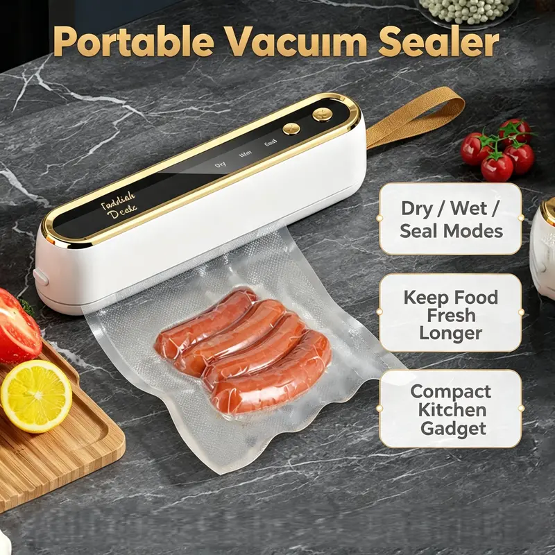 【FaddishDeal】Cordless Handheld Vacuum Sealer for Food, 40W Automatic Electric Compact Kitchen Device, Type-C Plug, 1-Click Airtight Seal, Travel-Ready Size, Cordless Vacuum Sealing Home Essential for Students