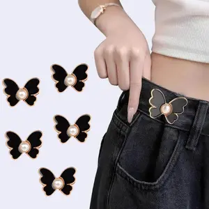 5 Counts Butterfly Waist Cinching Button, Reusable Adjustable Pant Waist Tightener, No Sewing Waist Buttons for Loose Jeans, Casual Comfy Button
