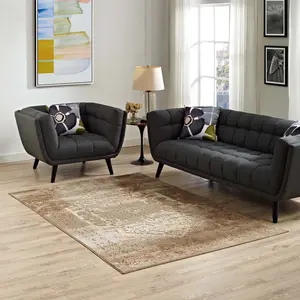 Modway Rosina Distressed Vintage Medallion 8x10 Area Rug in Tan and Cream