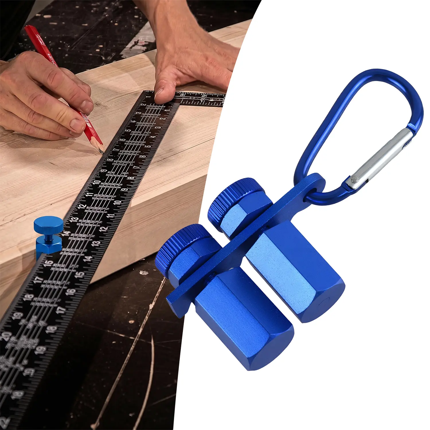 VAYWET Tall Stair Gauges for Framing Square with Holder Hook, Framing Jig for Speed Square, Framing Square Stops for Carpentry Squares Circular Saw Metal Stair Stringer Layout Tool for Carpentry Squares Stair Rafter Gauge Clamps Carpentry Jig Stops