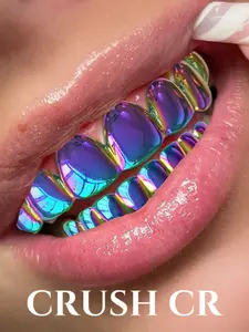 CRUSH CR 2pcs Copper 14K Gold Plated Iridescent Full Mouth Grillz Colorful Rainbow Style Rainbow Stripe Pattern Color-Shifting Finish Unisex Hip-Hop Tooth Jewelry, Accessory For Black Women Men Suitable For Parties Street Fashion Daily Wear