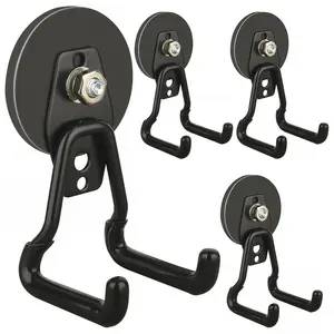 New Upgraded Strong Magnetic Hooks, Heavy Duty Large Magnet Garage Hooks for Power Drill, Garden Tools, Hose, Pegboard, Wall Mountable Indoor Outdoor Workshop Garage Magnetic Storage Hangers(Black)