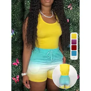 2pcs Tie Dye Sleeveless Two-piece Tank Top Set, Drawstring Waist Shorts for Summer & Spring, Women's Casual Clothing