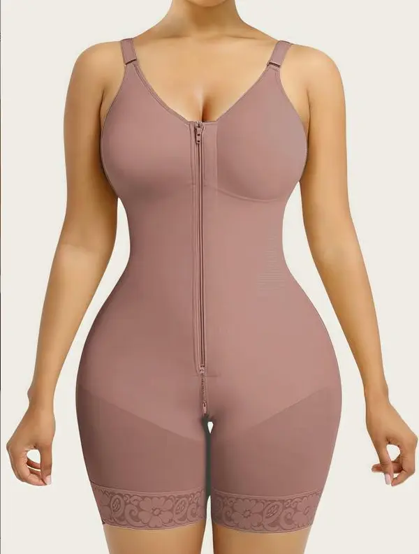 Women's Nylon Strap Shapewear Bodysuit - 1 Count Colombian Faja with Butt Lifting, Tummy Control, Zipper Closure, Soft Compression Fabric, Fits Everyday Wear, Party, Post-Surgery Use