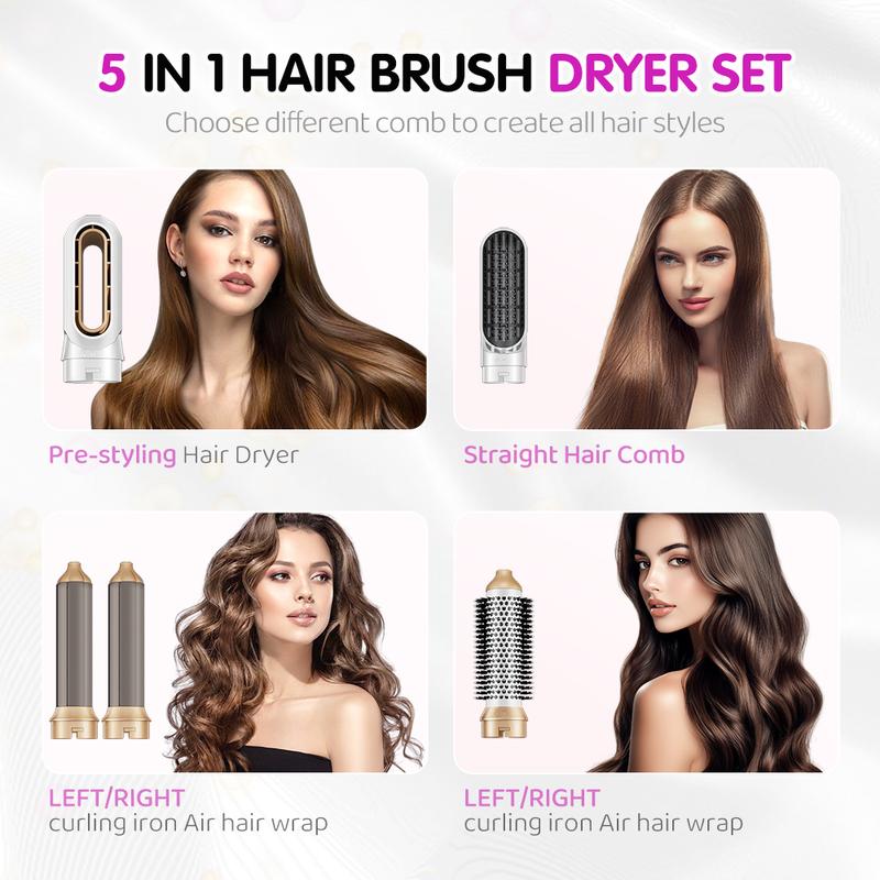 5-in-1 Curling Iron Set, Curling Wand with 1 straightening brush 1 hair dryer and Interchangeable 3 Curling Irons, Dual Voltage Hair Waver