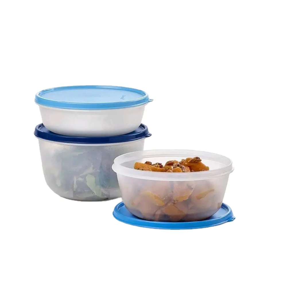 3pc Medium-Modular-Bowls - Tableware with Blue Lids and Clear Containers