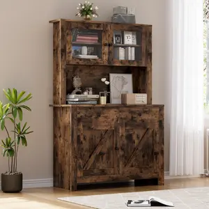 Garvee Kitchen Pantry Storage Cabinet, Freestanding Hutch Cabinet with Buffet Cupboard, Tall Storage Cabinets with Adjustable Shelves for Kitchen, Dining Room, Brown