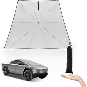 Upgraded Umbrella-Style Windshield Sun Shade for 2024+ Tesla Cybertruck, Perfect Fit, High Quality Material, Heat Reflective Tech, Reflects Sunlight and Heat, Superior UV Protection, Resists Wear and Tear, Foldable, Easy to Store Car Exterior Accessory