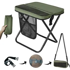 【Outdoor Essentials】 Ultra Light 1.5lbs Portable Folding Heavy Duty 500lbs Load Capacity with Shoulder Strap Side Pockets Velcro Storage for Camping Hiking Fishing Beach Travel BBQ Parties Great Gift for Outdoor Enthusiasts Collapsible Stools