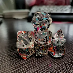 7pcs Polyhedral Dice Set with Colorful Ribbon, Clear Resin Gaming Dice for Board Games, Perfect Party & Holiday Gifts