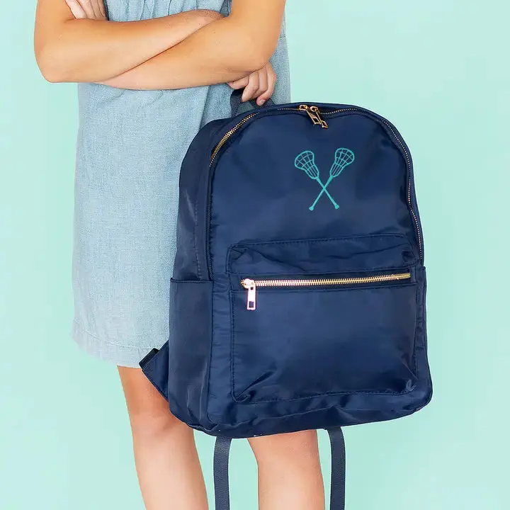 Lacrosse Navy Backpack Sports School Travel Water Resistant Bag #M364VL-NAVY-LAX