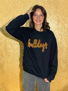 Sequin Gold Bulldogs Cursive Word Patch Sweatshirt