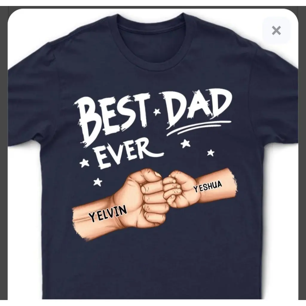 Men's Custom "Best Dad Ever" 100% Cotton Round Neck Short-Sleeve T-Shirt - Personalized Name, Fist Bump Graphic, Casual Sports Tops, Father’s Day Gift
