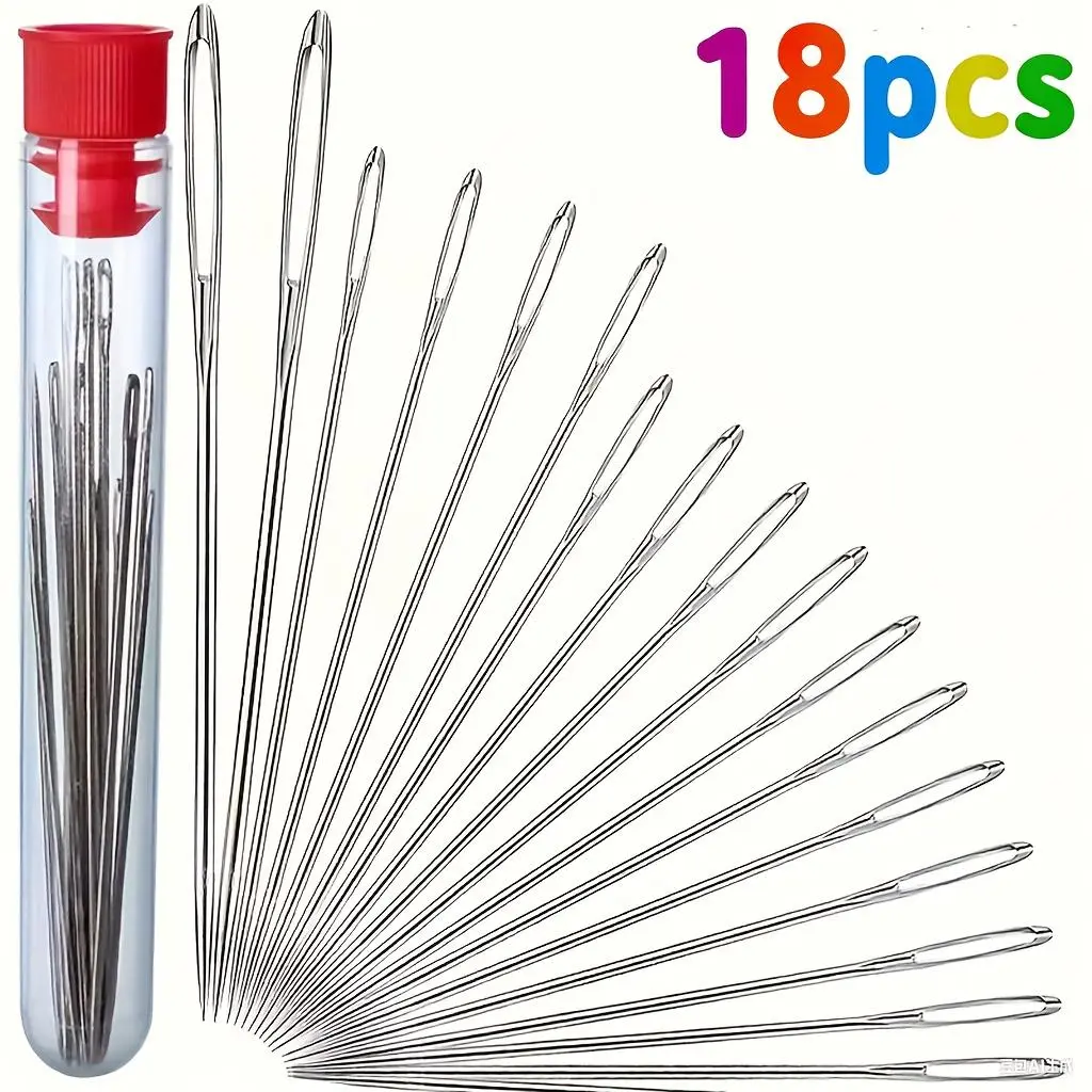 18pcs Large-Eye Hand Sewing Needles, Steel Sewing Needles, Specially Designed for Home Use, Ideal for Elderly Individuals Sewing Quilts, Embroidery Thread Needle, Handmade Yarn Knitting Needles Leather Needle, Sewing Tools, Sewing Supplies