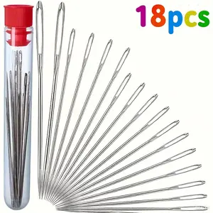 18pcs Large-Eye Hand Sewing Needles, Specially Designed for Home Use, Ideal for Elderly Individuals Sewing Quilts, Embroidery Thread Needle, Handmade Yarn Knitting Needles Leather Needle, Sewing Tools
