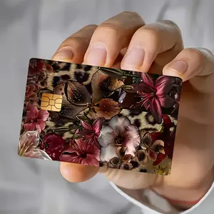 2D Leopard Blossom Fusion Pattern Design Skin Sticker for Bank Cards, Credit Cards, Debit Cards, Transit Cards, and Room Key Cards, DIY Decorative Stickers