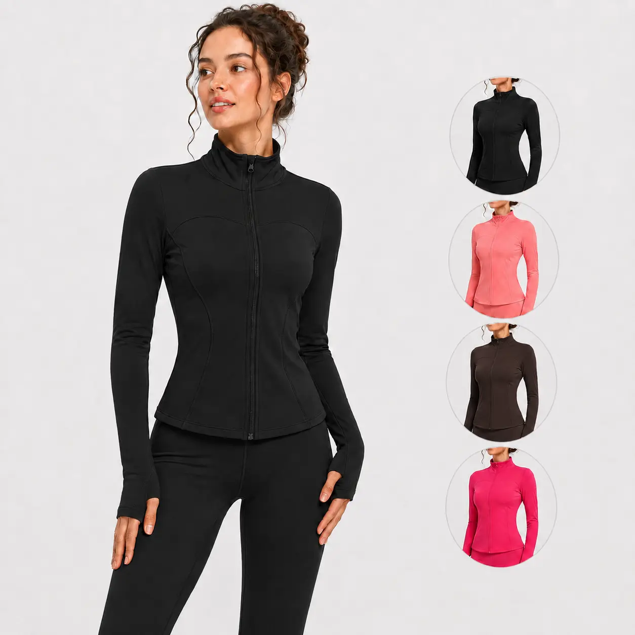 Women's Stretch Fitness Jacket with Full Zip Front Athlete Jackets Long Sleeve
