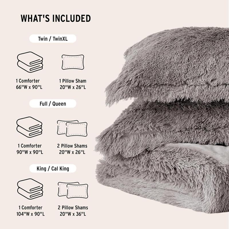 Intelligent Design Malea Shaggy Comforter Set, Long Faux Fur Cozy down Alternative, Modern Casual Ultra Soft All Season Fluffy Bedding with Matching Sham, King/Cal King, Grey 3 Piece E&E Co. Ltd DBA JLA Home