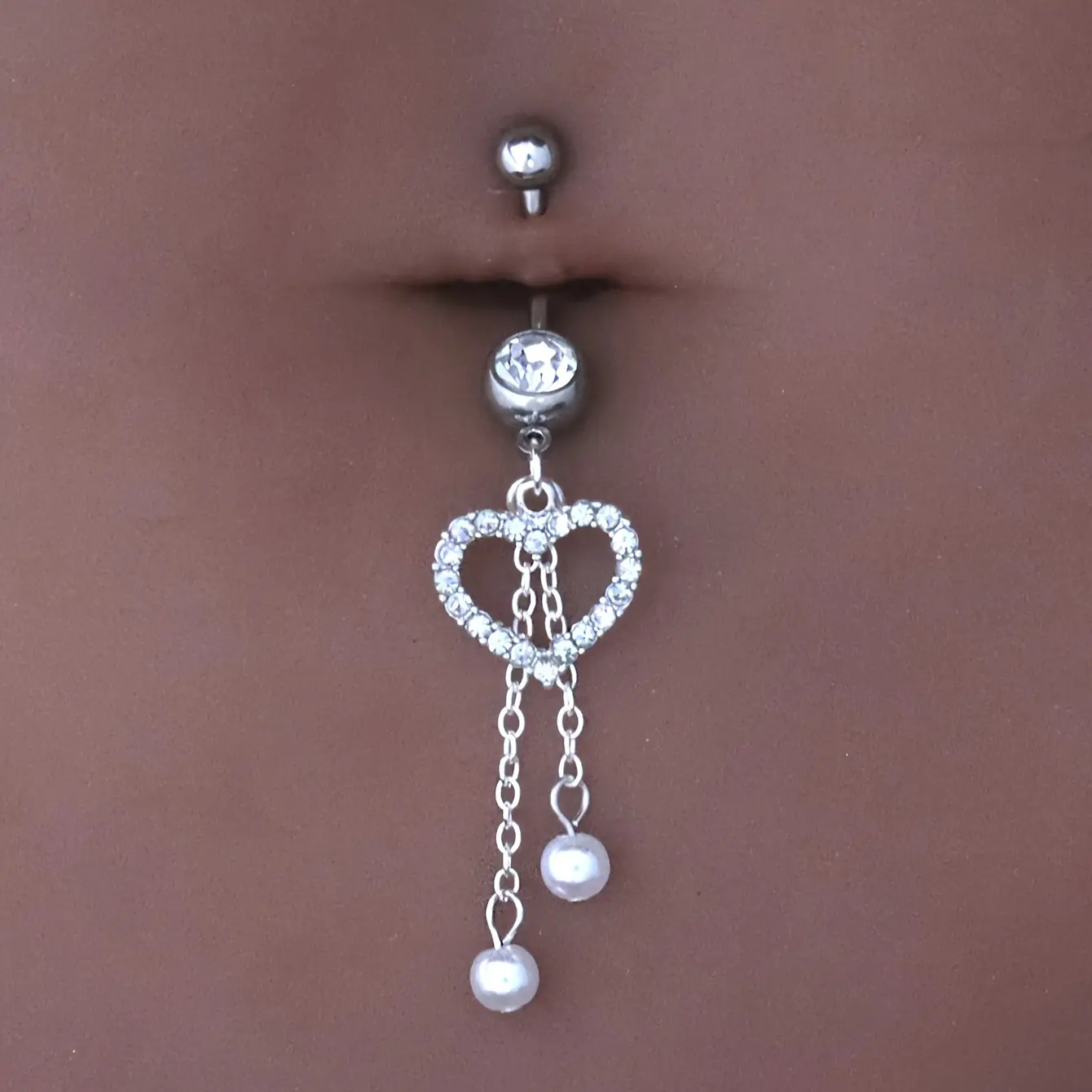 Glittering Bow Love Navel Ring - Artificial Pearl, Stainless Steel, 1pc