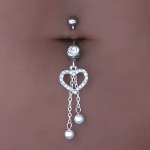 Glittering Bow Love Navel Ring - Artificial Pearl, Stainless Steel, 1pc