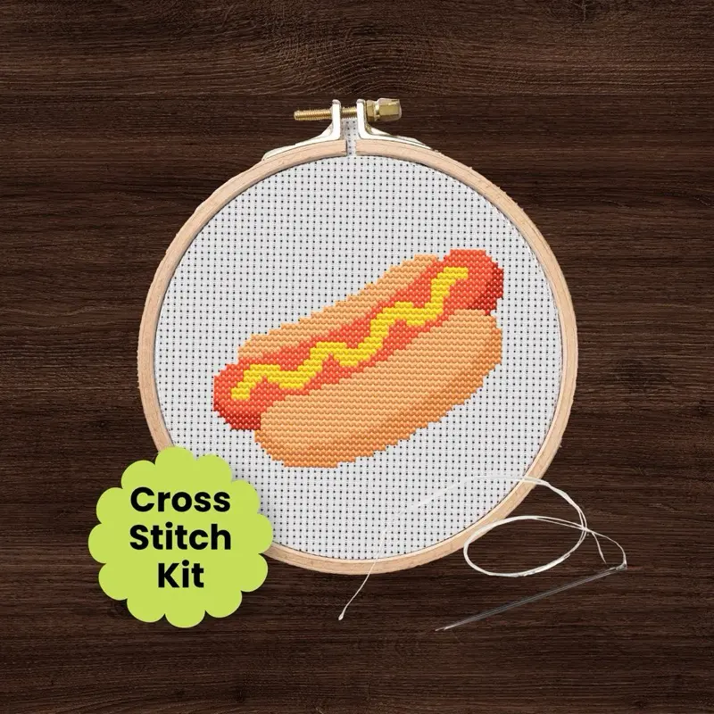 Hot Dog Cross Stitch Kit, beginner friendly