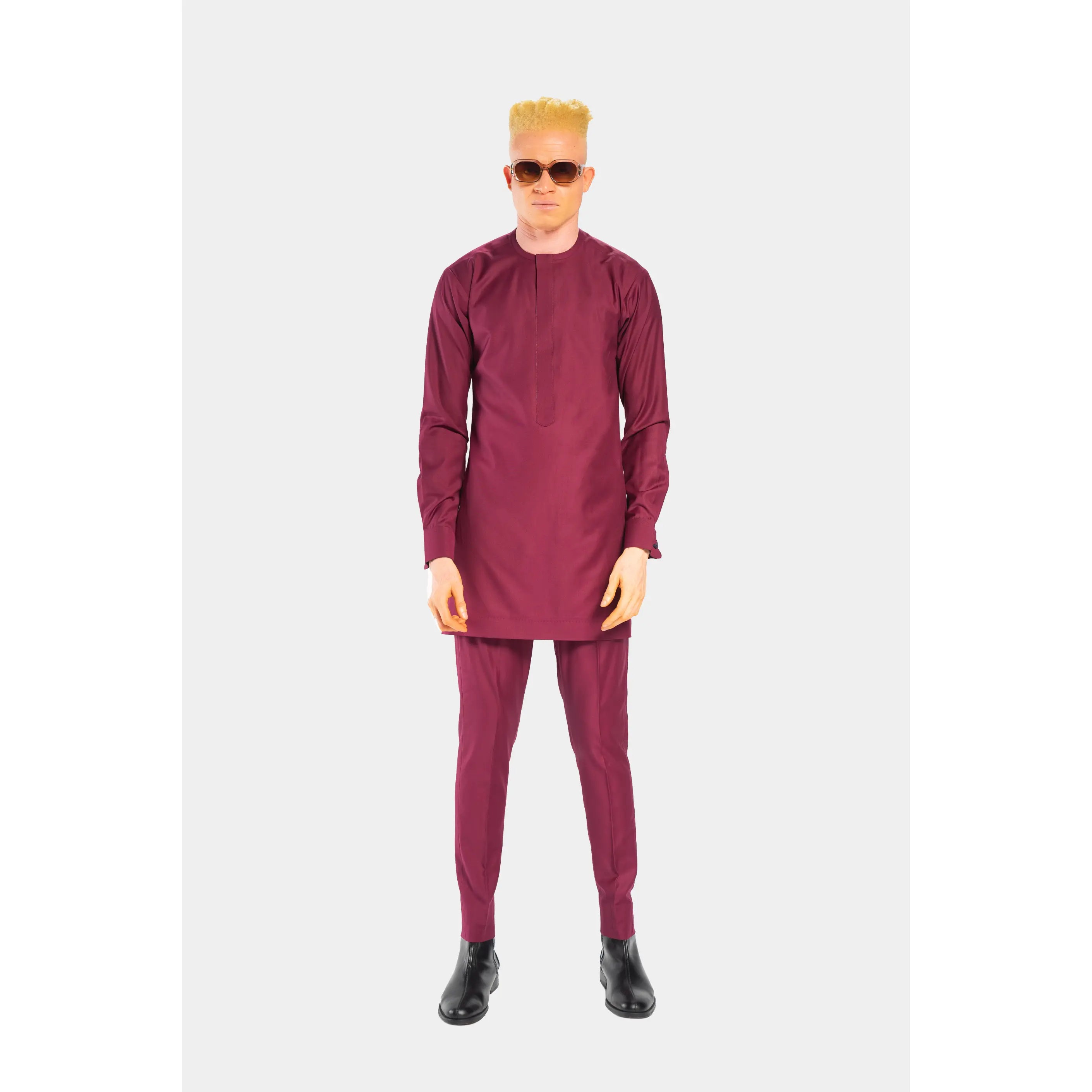 Standard Length Long Sleeve Wool Matching Set in Burgundy