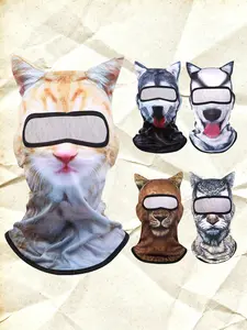 Neutral 3D Animal Print Hat and Face Mask, Kitty Ski Mask, Outdoor Sports Cycling Accessory, Unisex Fashion Headwear
