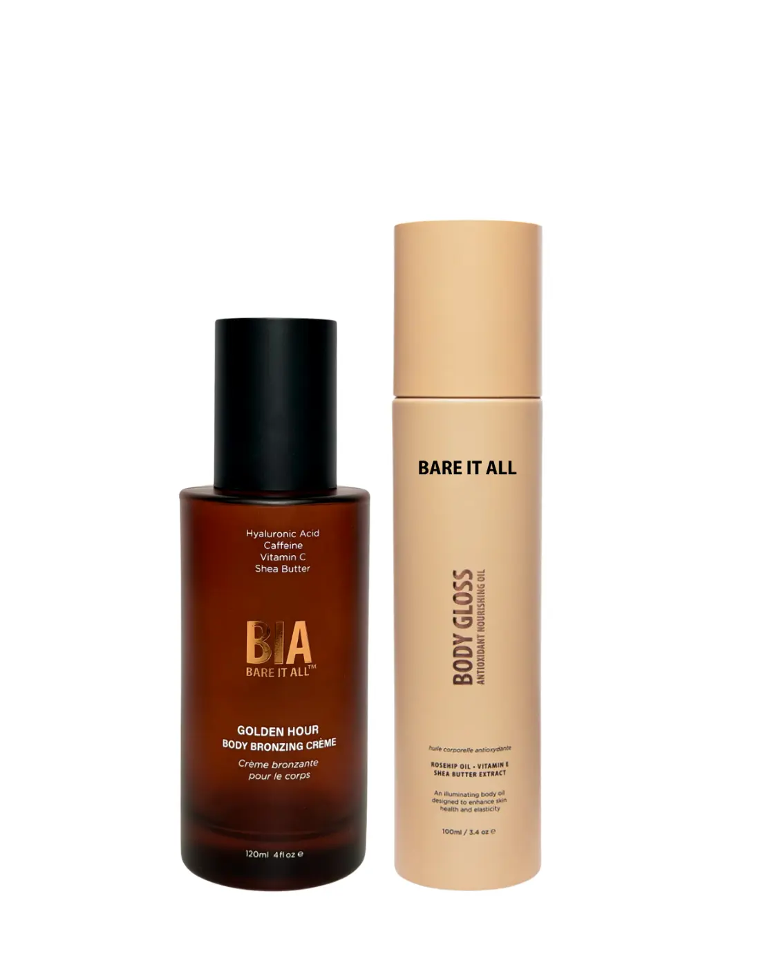 Bare It All Skin Bronze & Shine Kit - 2-Piece Body Glow Set - Antioxidant Body Oil & Bronzing Créme - 100ml + 120ml - Vitamin C, Caffeine & Rosehip Oil - Firming, Age-Defying & Sun-Kissed Shimmer - Vegan & Cruelty-Free - For Women