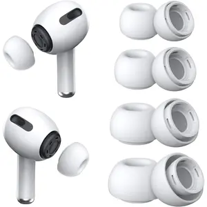 4 Pairs Replacement Silicone Ear Tips for AirPods Pro & AirPods Pro 2, with Noise Reduction Hole, Portable Storage Box, Fits Charging Case, Sizes XS/S/M/L